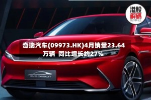 奇瑞汽车(09973.HK)4月销量23.64万辆  同比增长约27%