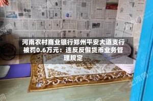 河南农村商业银行郑州平安大道支行被罚0.6万元：违反反假货币业务管理规定
