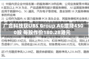 广合科技获UBS Group AG增持4500股 每股作价180.28港元