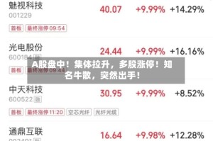 A股盘中！集体拉升，多股涨停！知名牛散，突然出手！