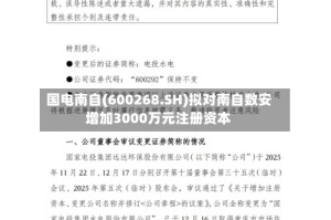 国电南自(600268.SH)拟对南自数安增加3000万元注册资本