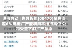 港股异动 | 先导智能(00470)早盘涨超6% 电池厂产能利用率维持高位 公司受益下游扩产意愿