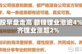 锂矿股早盘走高 赣锋锂业涨逾4%天齐锂业涨超2%