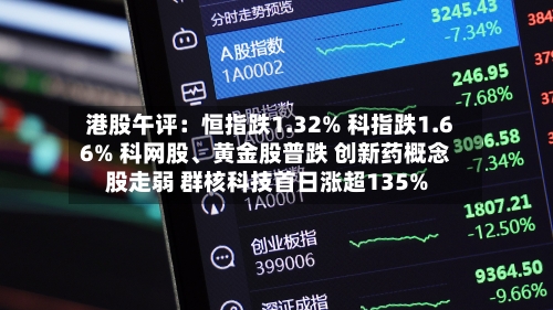 港股午评：恒指跌1.32% 科指跌1.66% 科网股、黄金股普跌 创新药概念股走弱 群核科技首日涨超135%-第3张图片