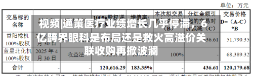视频|通策医疗业绩增长几乎停滞，6亿跨界眼科是布局还是救火高溢价关联收购再掀波澜-第1张图片