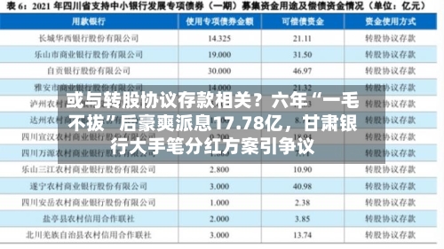 或与转股协议存款相关？六年“一毛不拔	”后豪爽派息17.78亿，甘肃银行大手笔分红方案引争议-第1张图片