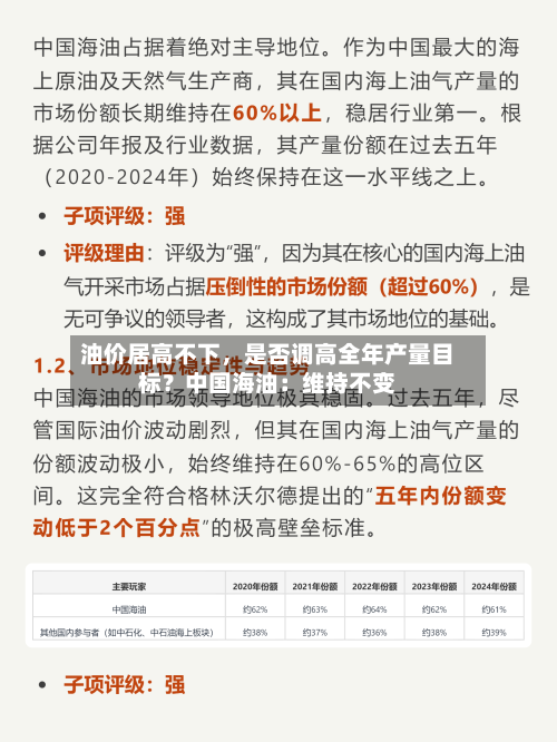 油价居高不下，是否调高全年产量目标？中国海油：维持不变-第1张图片