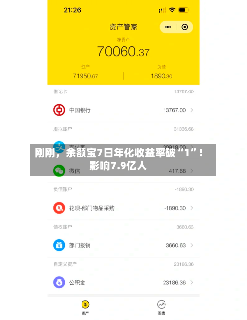 刚刚，余额宝7日年化收益率破“1	”！影响7.9亿人-第1张图片