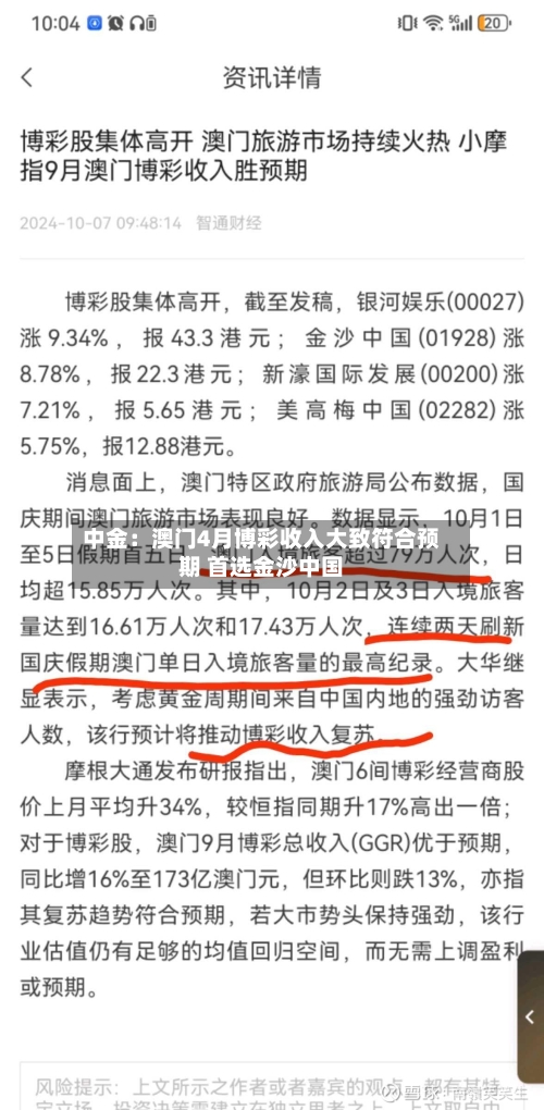 中金：澳门4月博彩收入大致符合预期 首选金沙中国-第1张图片