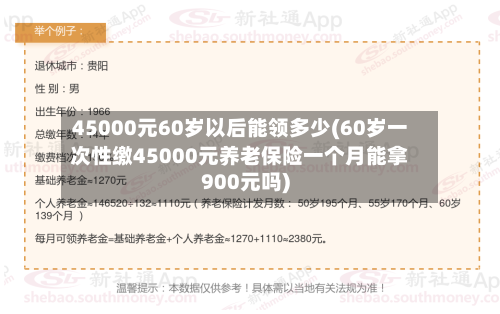 45000元60岁以后能领多少(60岁一次性缴45000元养老保险一个月能拿900元吗)-第1张图片