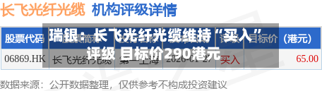 瑞银：长飞光纤光缆维持“买入”评级 目标价290港元-第1张图片