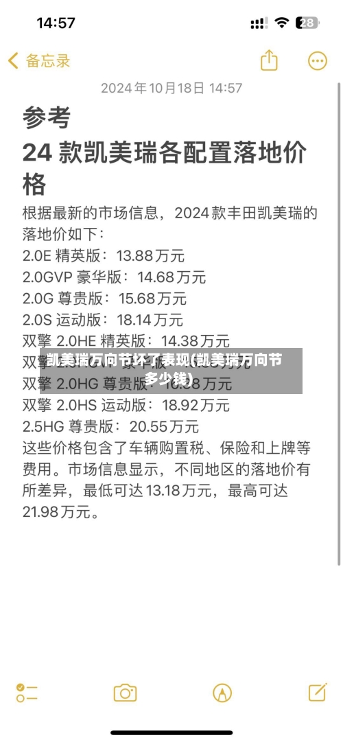 凯美瑞万向节坏了表现(凯美瑞万向节多少钱)-第3张图片