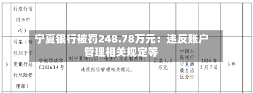 宁夏银行被罚248.78万元:违反账户管理相关规定等-第1张图片